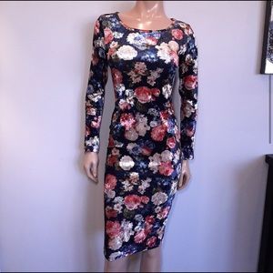 Velvet long sleeve floral dress